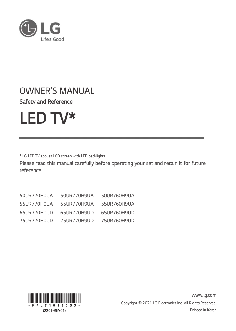 Image de la première page du manuel de l'appareil 50UR770H9UA