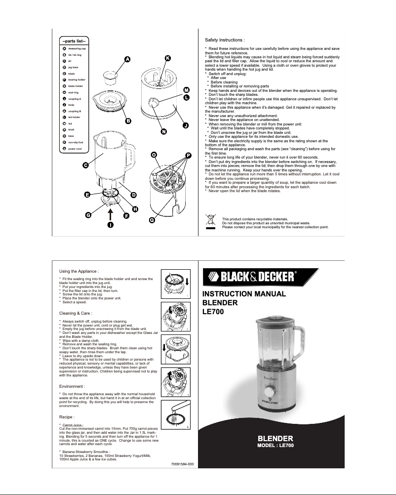 Imagen de la primera página del manual del dispositivo LE700