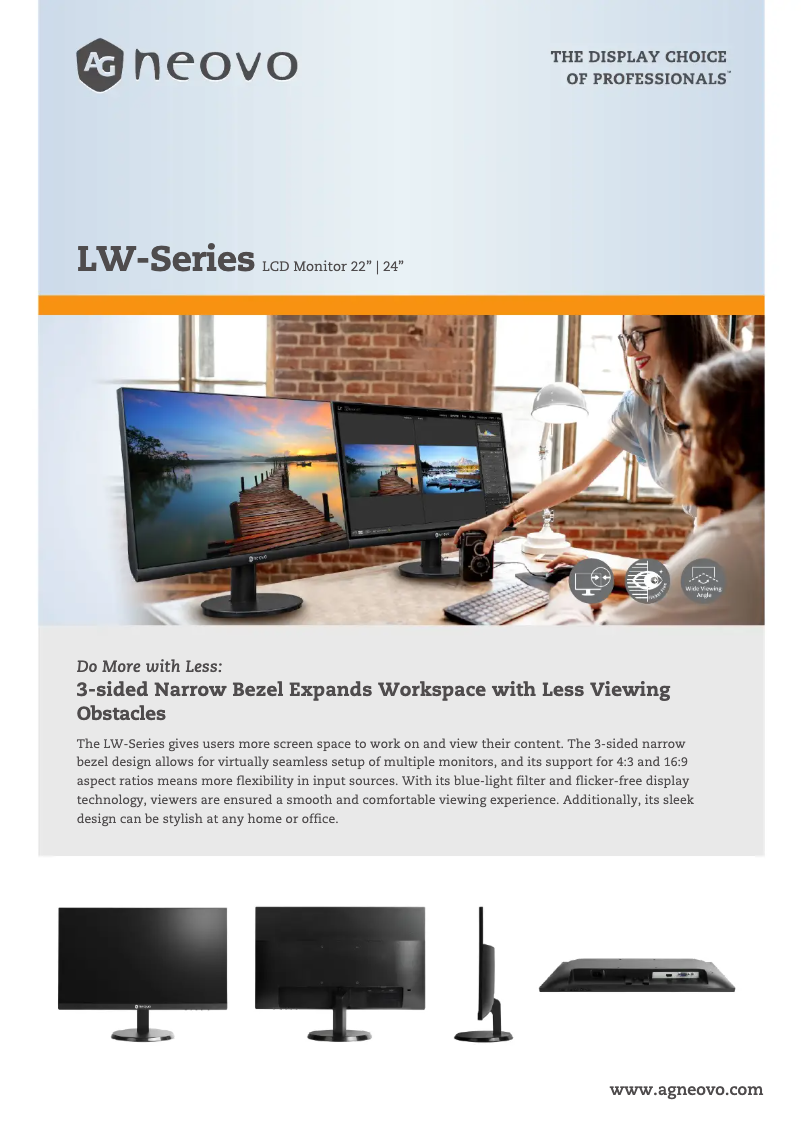 Page 1 de la notice Fiche technique AG Neovo LW-24G