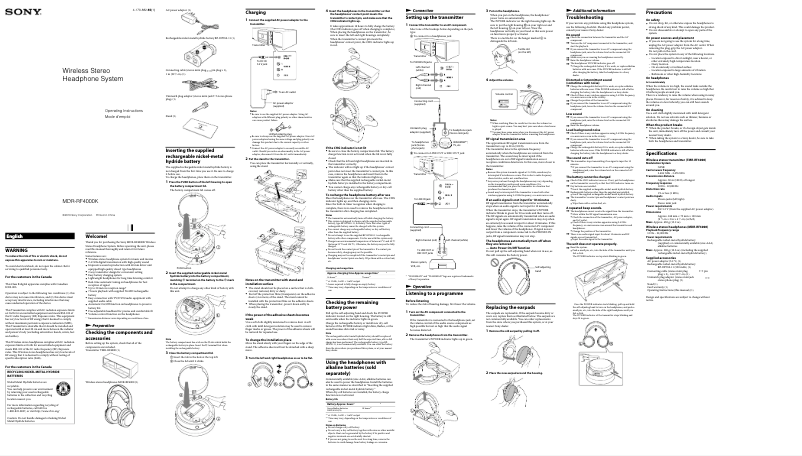 Page n°1 - Manuel utilisateur Sony MDR-RF4000K