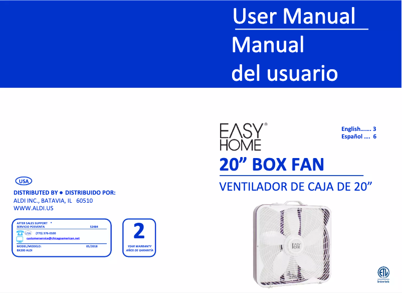 Image de la première page du manuel de l'appareil Box Fan BX200
