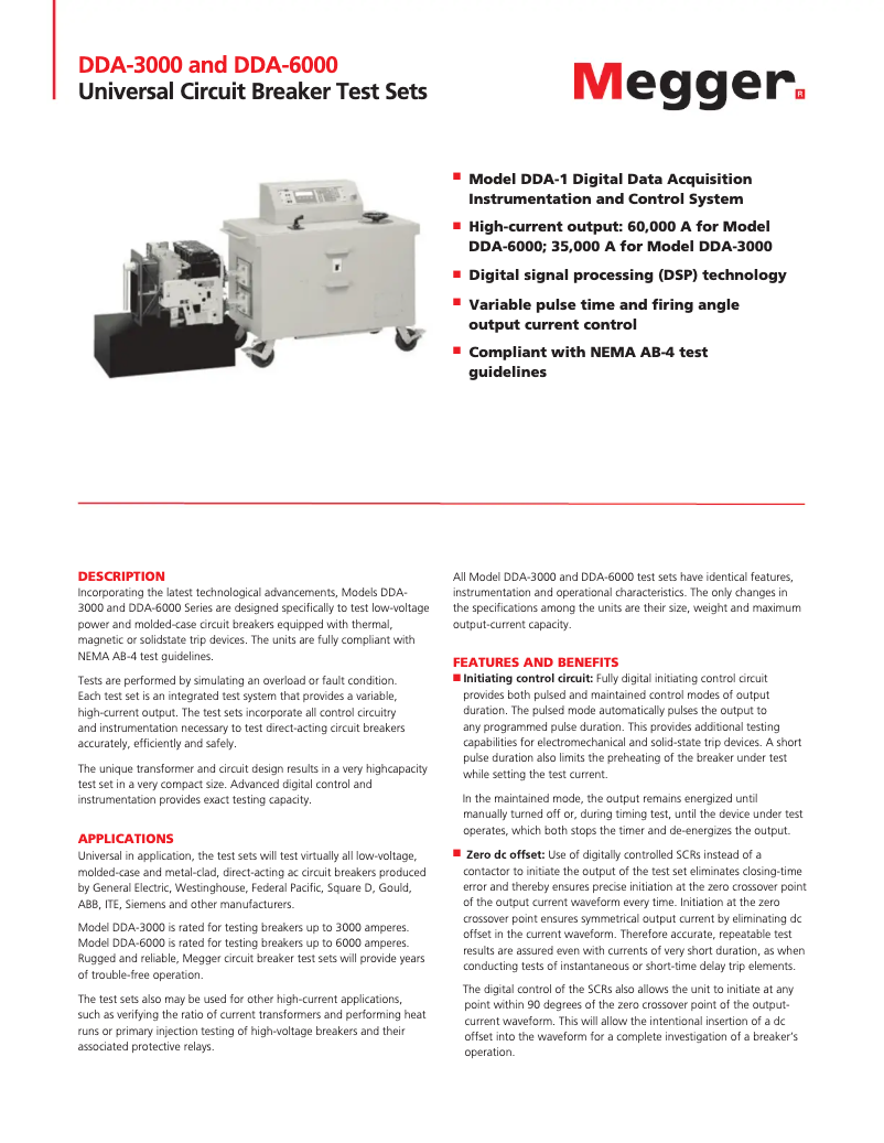 Page 1 de la notice Fiche technique Megger DDA-3000