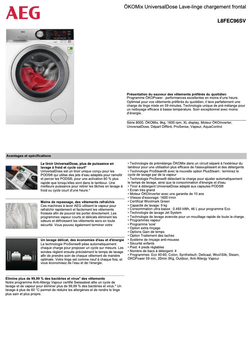 Image de la première page du manuel de l'appareil L8FEC96SV