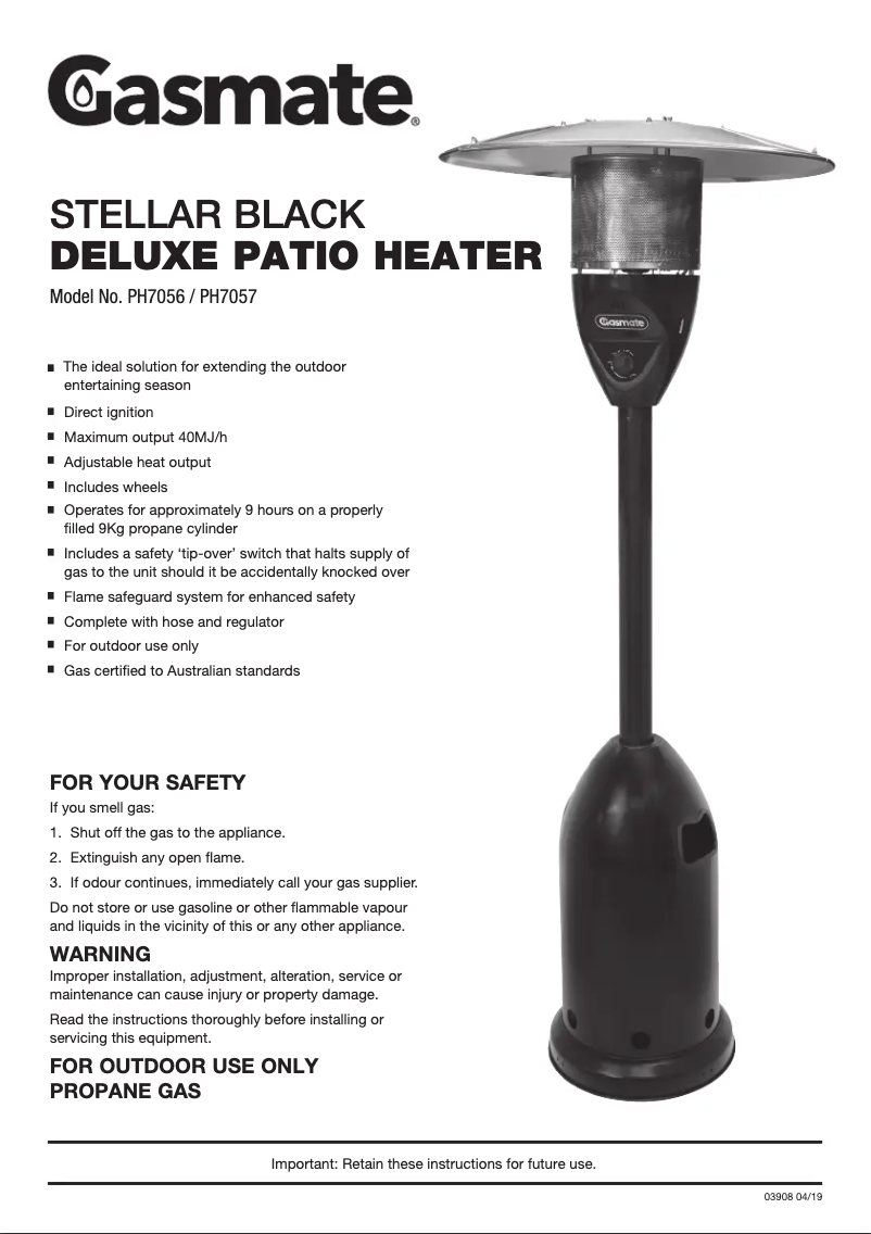Page n°1 - Manuel utilisateur Gasmate Deluxe Patio VHL120