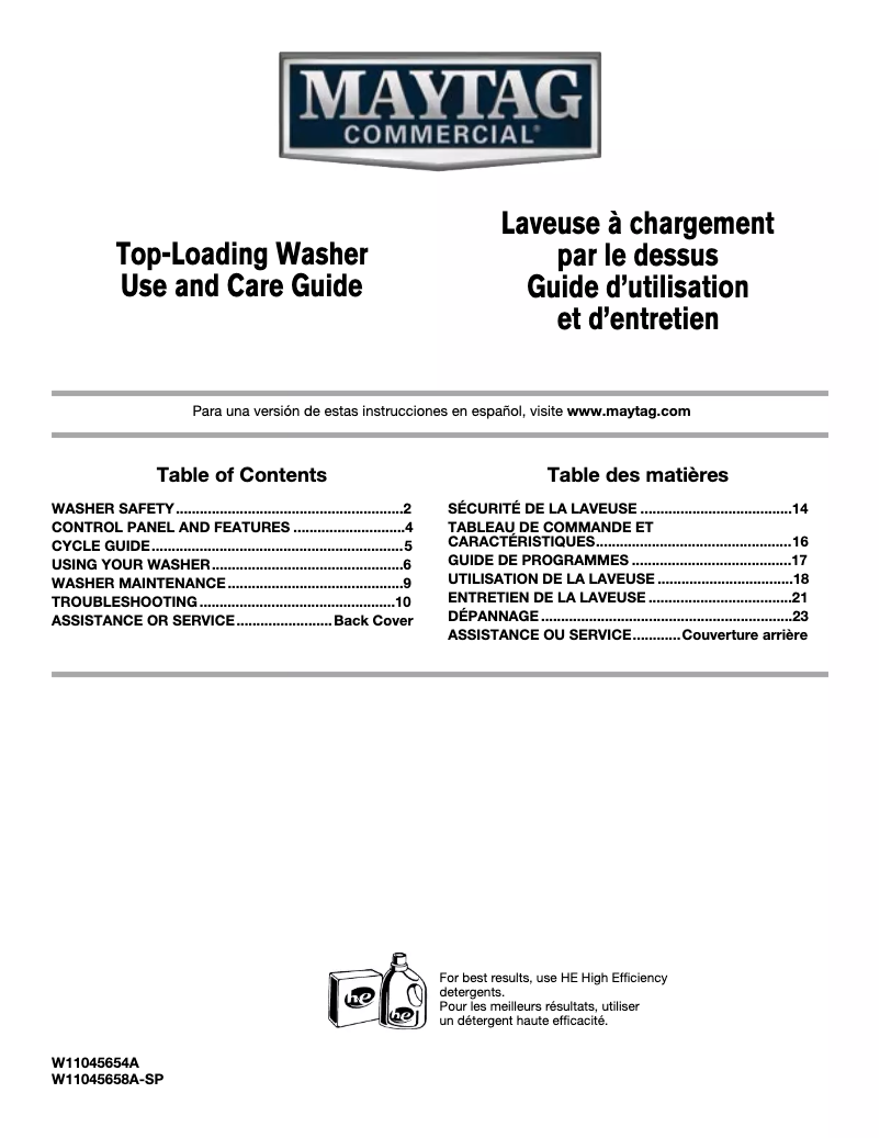 Page n°1 - Manuel d'utilisation et d'entretien Maytag MVWP575GW