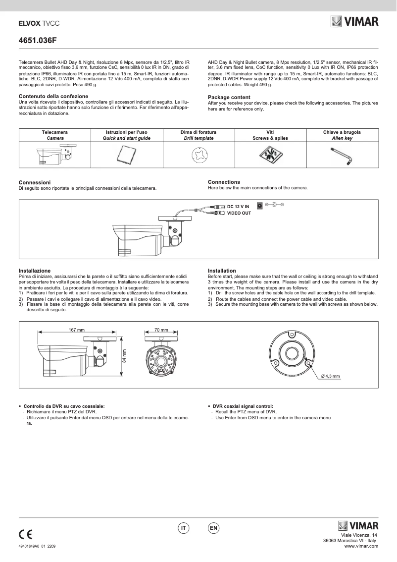 Page 1 de la notice Manuel utilisateur Vimar ELVOX 4651.036F