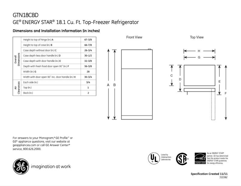 Imagen de la primera página del manual del dispositivo GTN18CBDWW