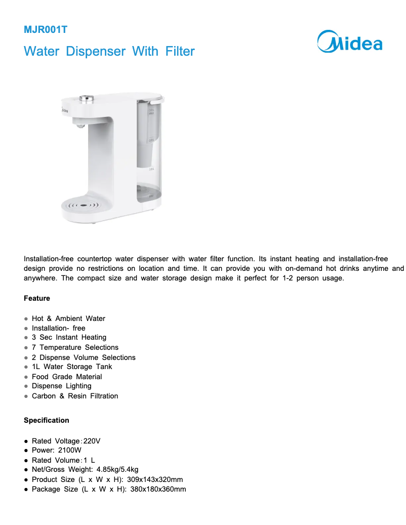 Page n°1 - Fiche technique Midea MJR001T