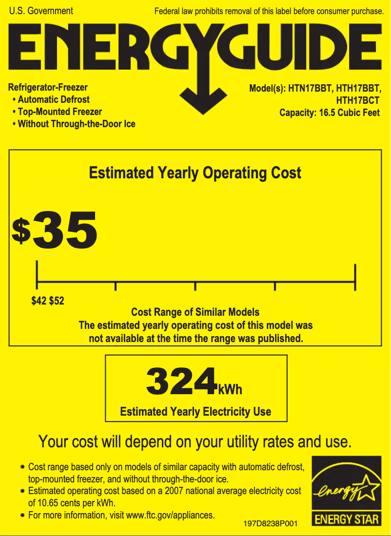 Page 1 de la notice Label énergétique Hotpoint HTN17BBTRCC