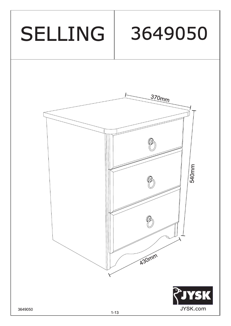 Page 1 de la notice Manuel utilisateur JYSK Selling (43x54x37)