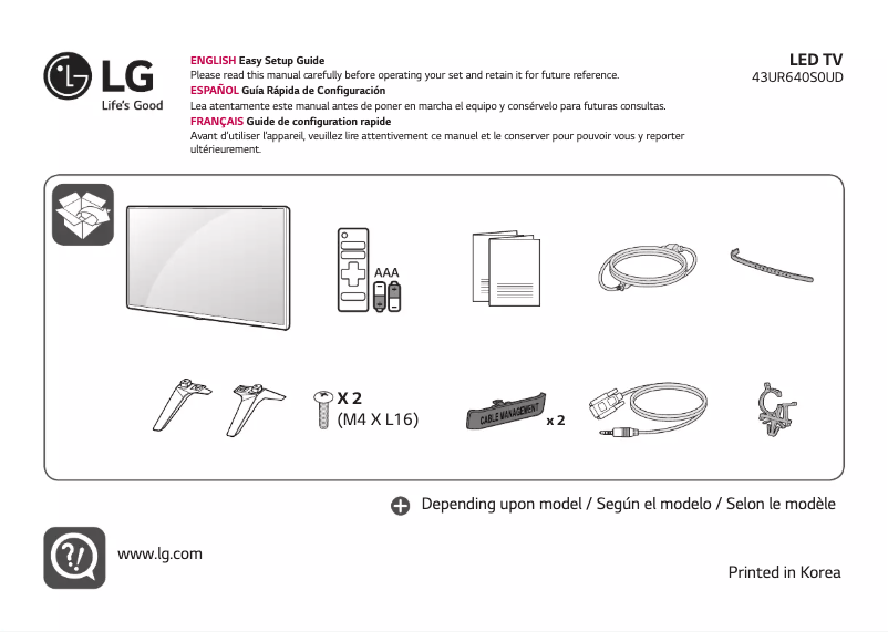 Page 1 de la notice Manuel utilisateur LG 43UR640S