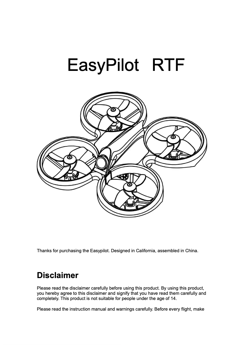 Page n°1 - Manuel utilisateur Emax EasyPilot RTF