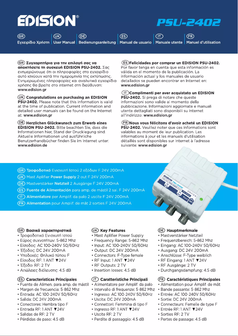 Page 1 de la notice Manuel utilisateur Edision PSU-2402