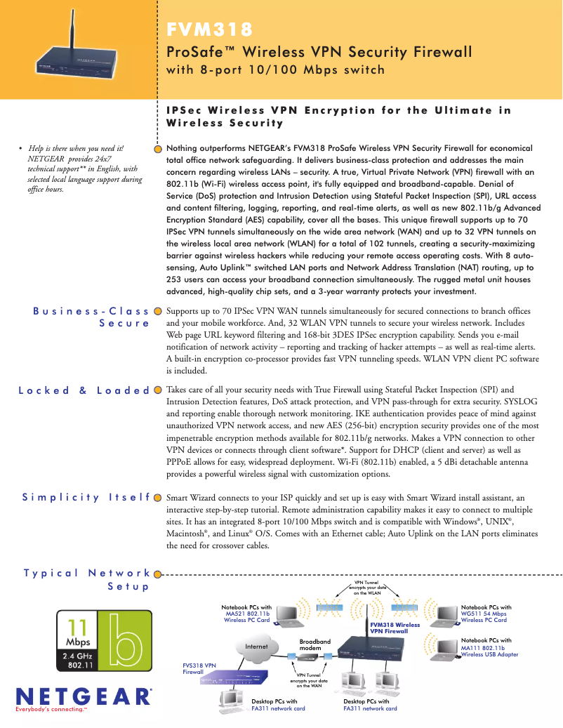 Page 1 de la notice Fiche technique Netgear FVM318