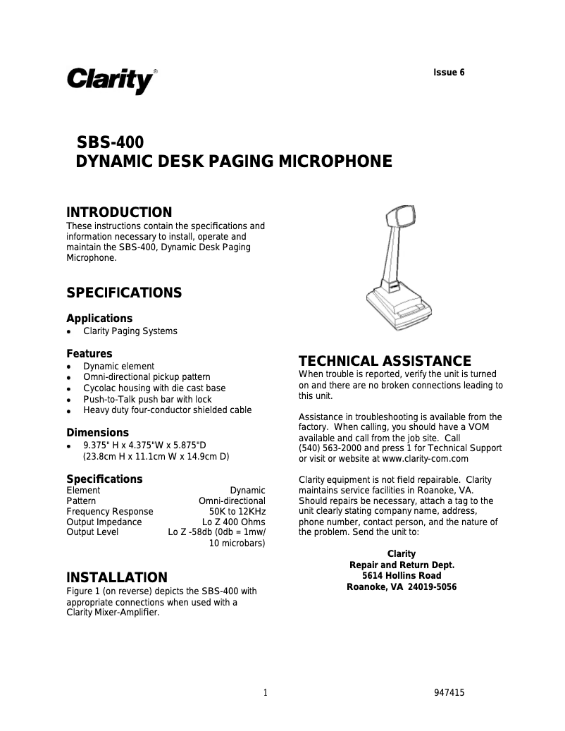 Image de la première page du manuel de l'appareil SBS-400