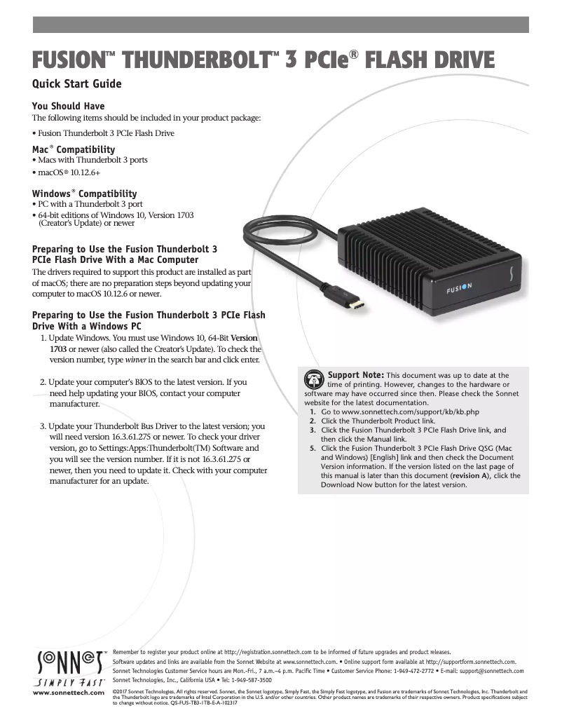 Page n°1 - Manuel utilisateur Sonnet Fusion Thunderbolt 3