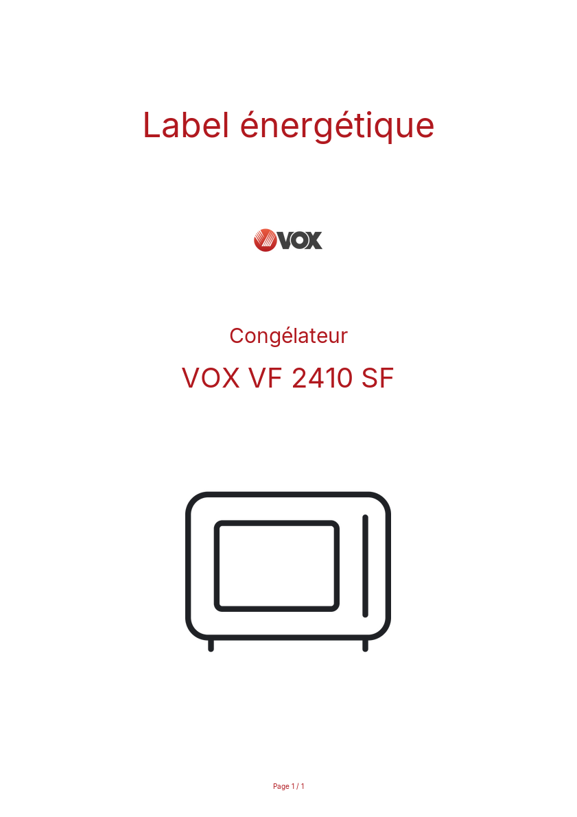 Page n°1 - Label énergétique VOX VF 2410 SF