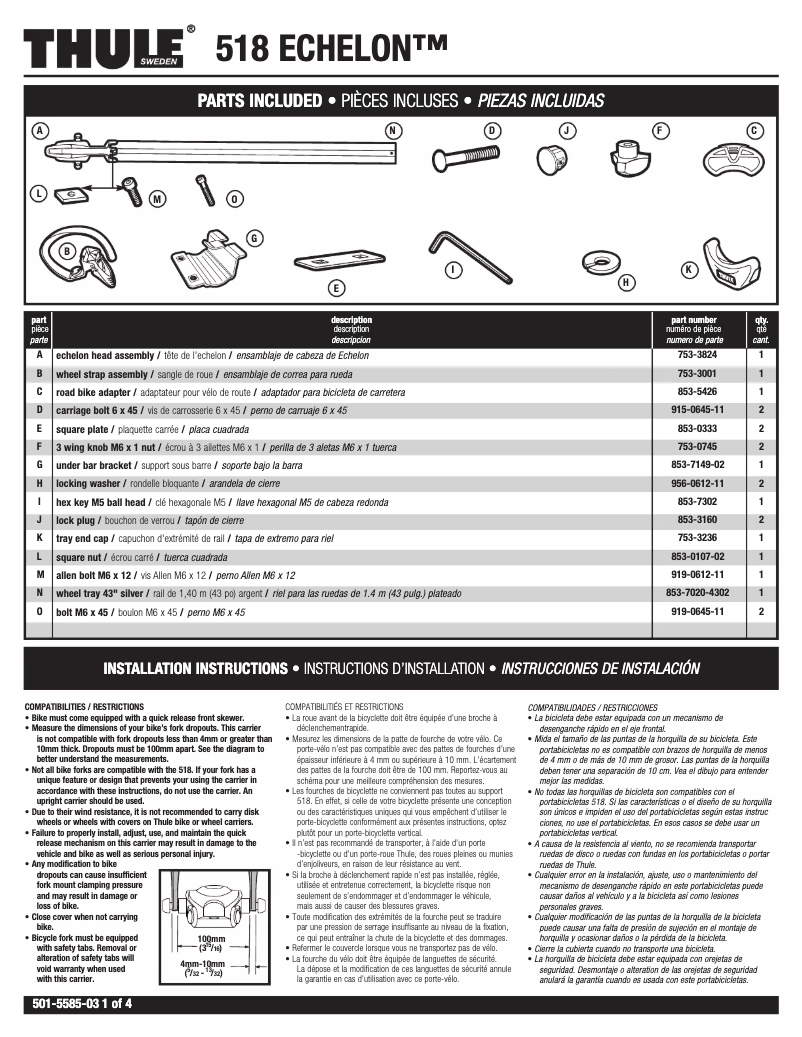 Page 1 de la notice Manuel utilisateur Thule Echelon 518
