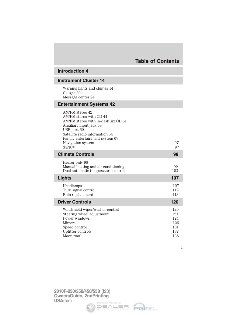 Page 1 de la notice Manuel utilisateur Ford F3-50 Super Duty (2010)