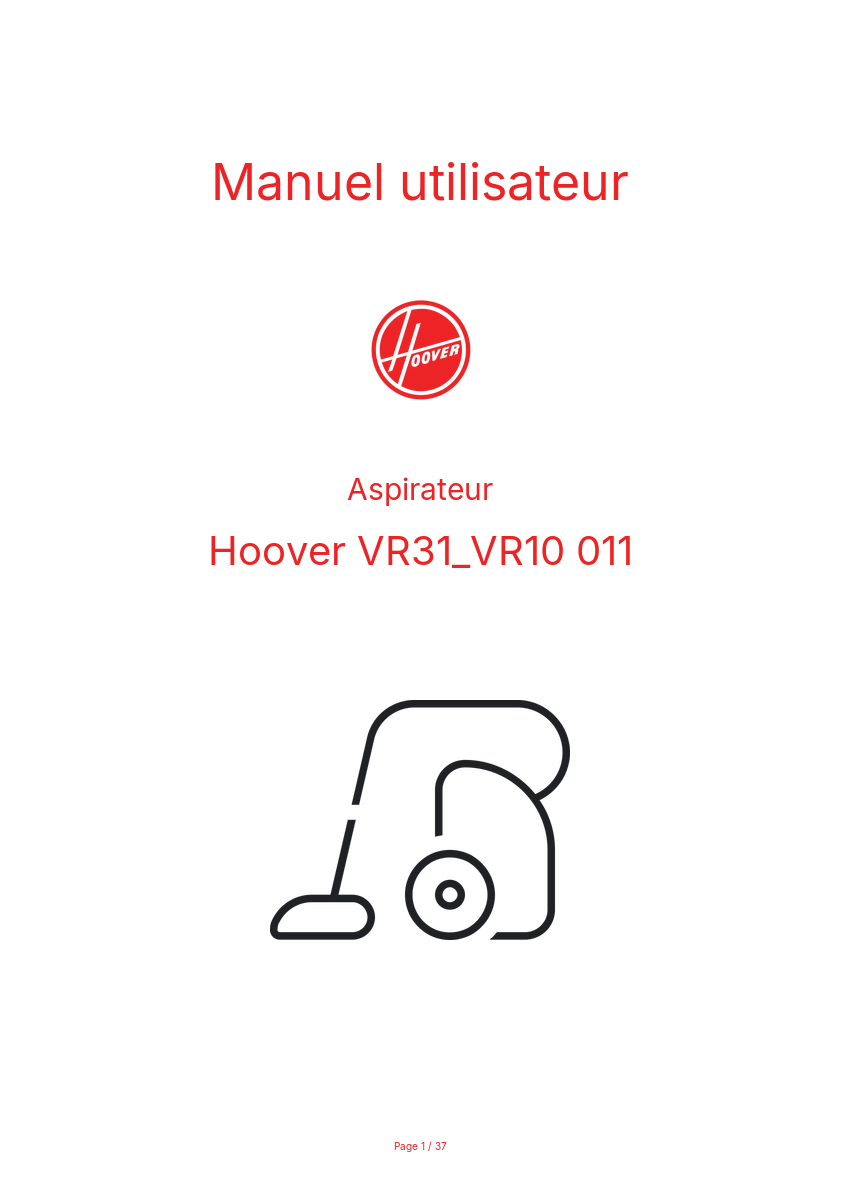 Page n°1 - Manuel utilisateur Hoover VR31_VR10 011
