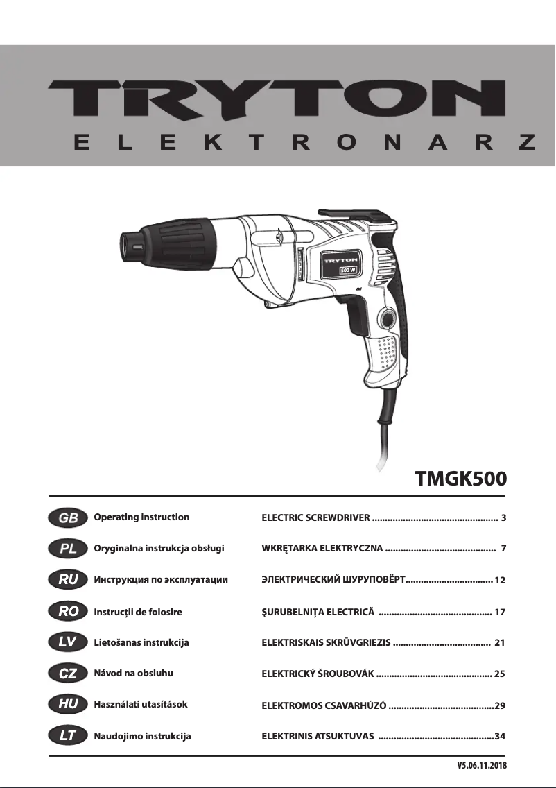Page n°1 - Manuel utilisateur Tryton TMGK500