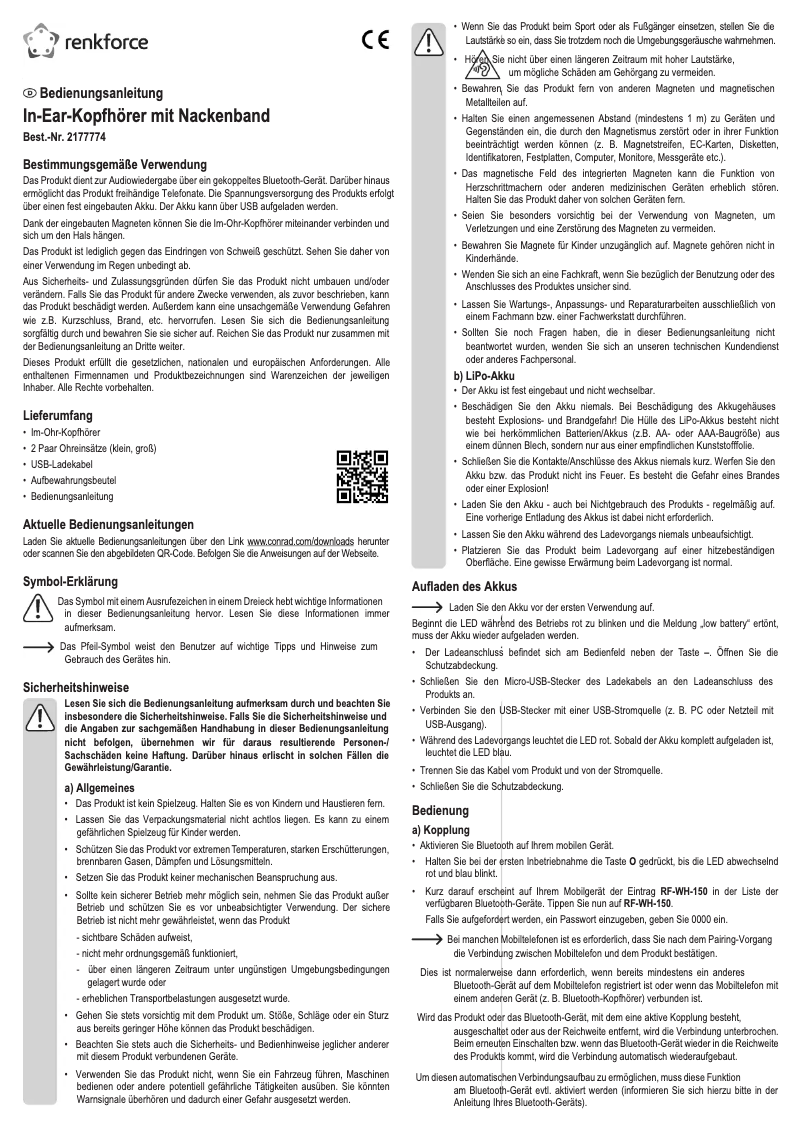 Page 1 de la notice Manuel utilisateur Renkforce RF-WH-150