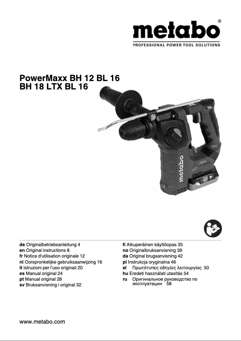 Página 1 del manual Manual de usuario Metabo BH 18 LTX BL 16