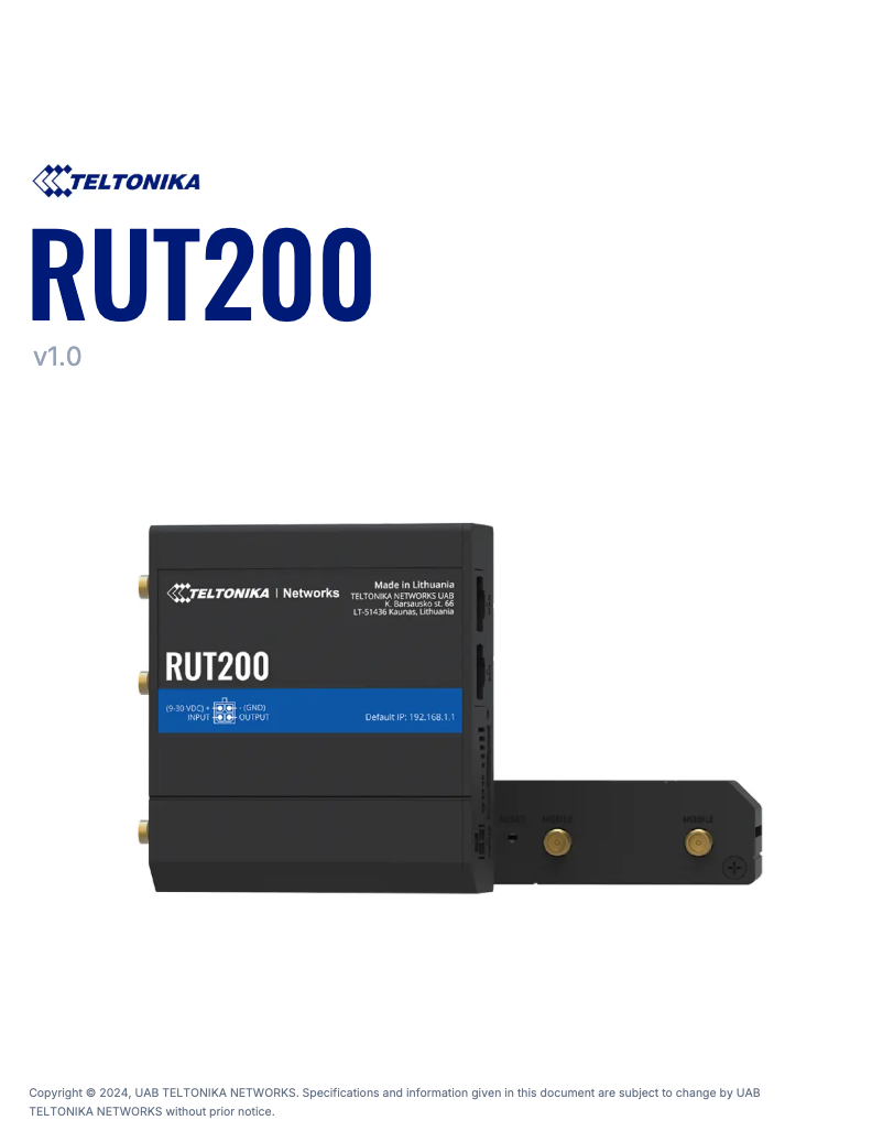 Imagen de la primera página del manual del dispositivo RUT200