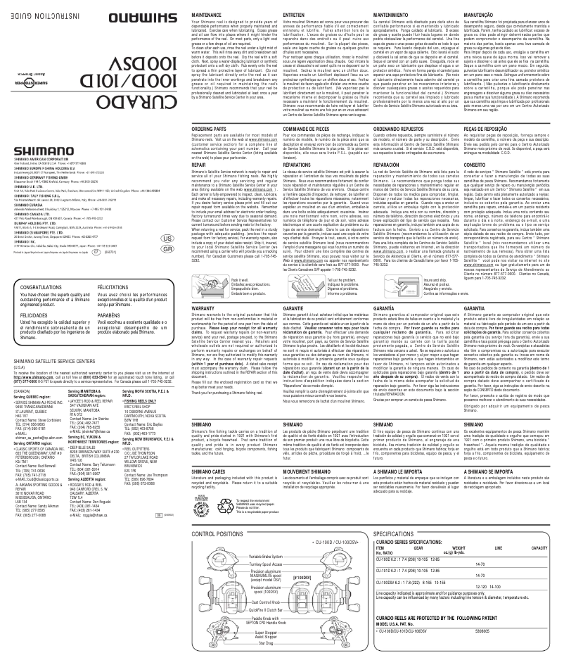 Page n°1 - Manuel utilisateur Shimano Curado 100D