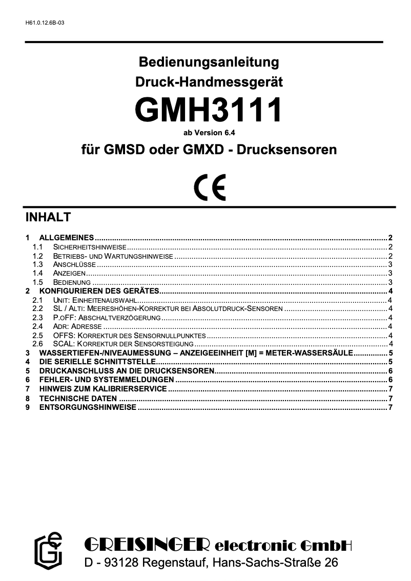 Page n°1 - Manuel utilisateur Greisinger GMH 3111