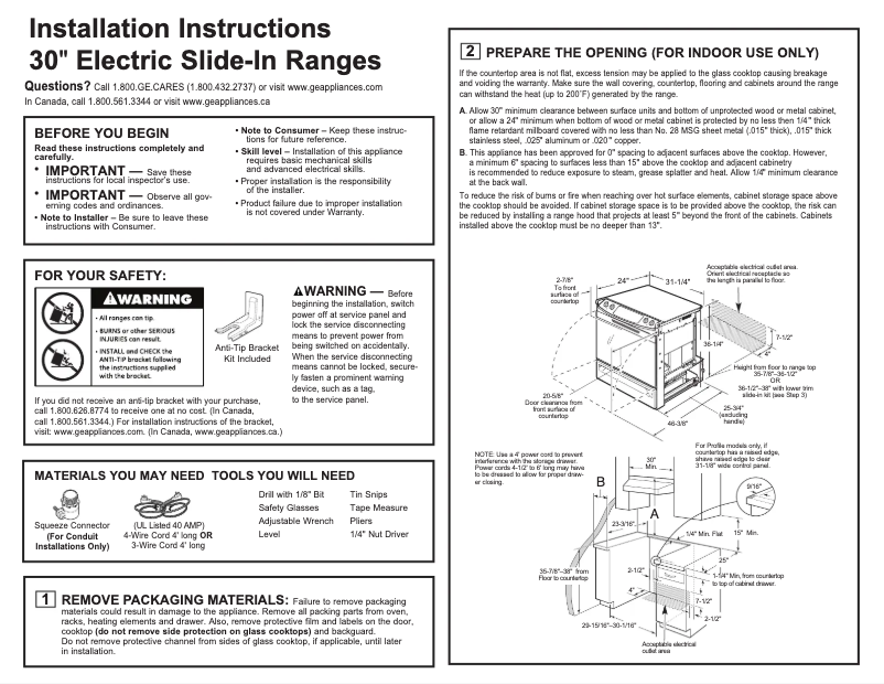 Page n°1 - Guide d'installation GE Profile PS900DPCC