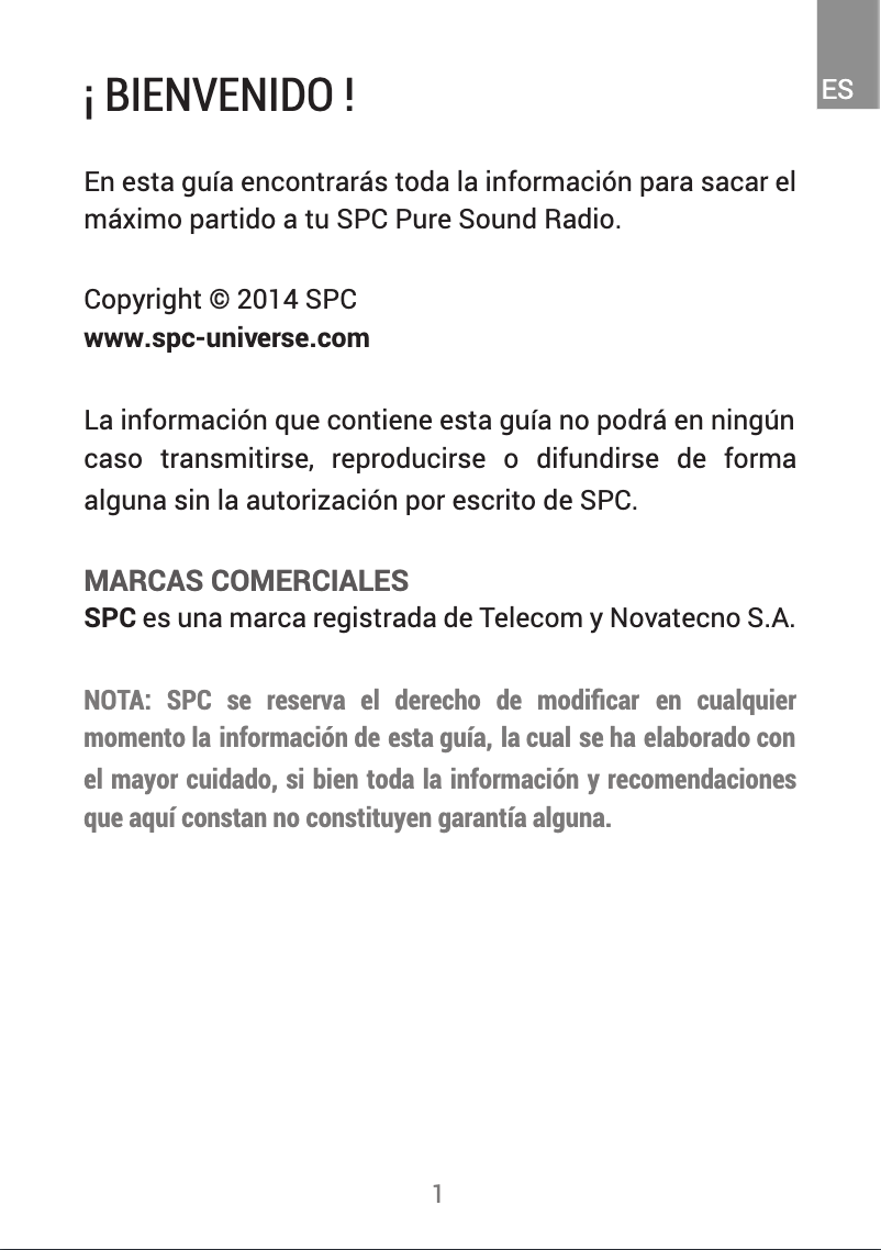 Page 1 de la notice Manuel utilisateur SPC Frosty Radio