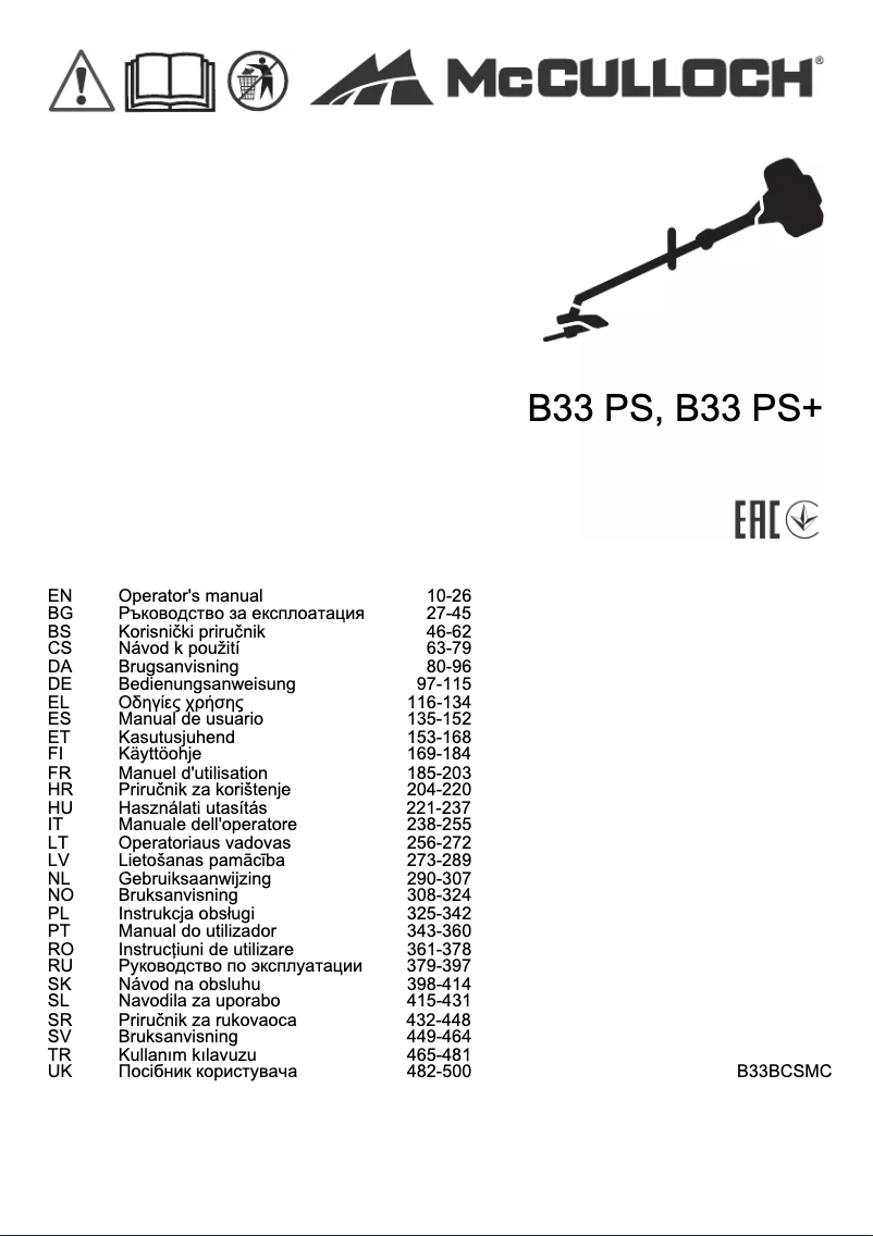 Página 1 del manual Manual de usuario McCulloch B33 PS