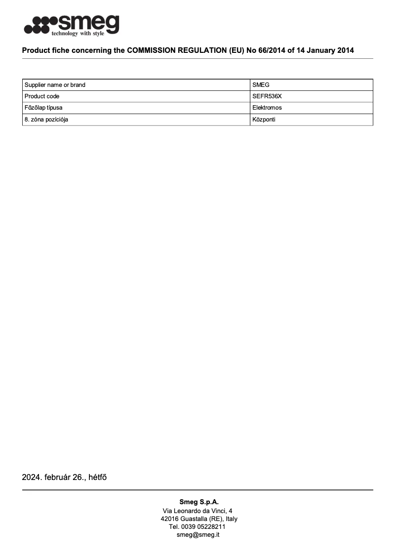 Page n°1 - Fiche technique Smeg SEFR536X