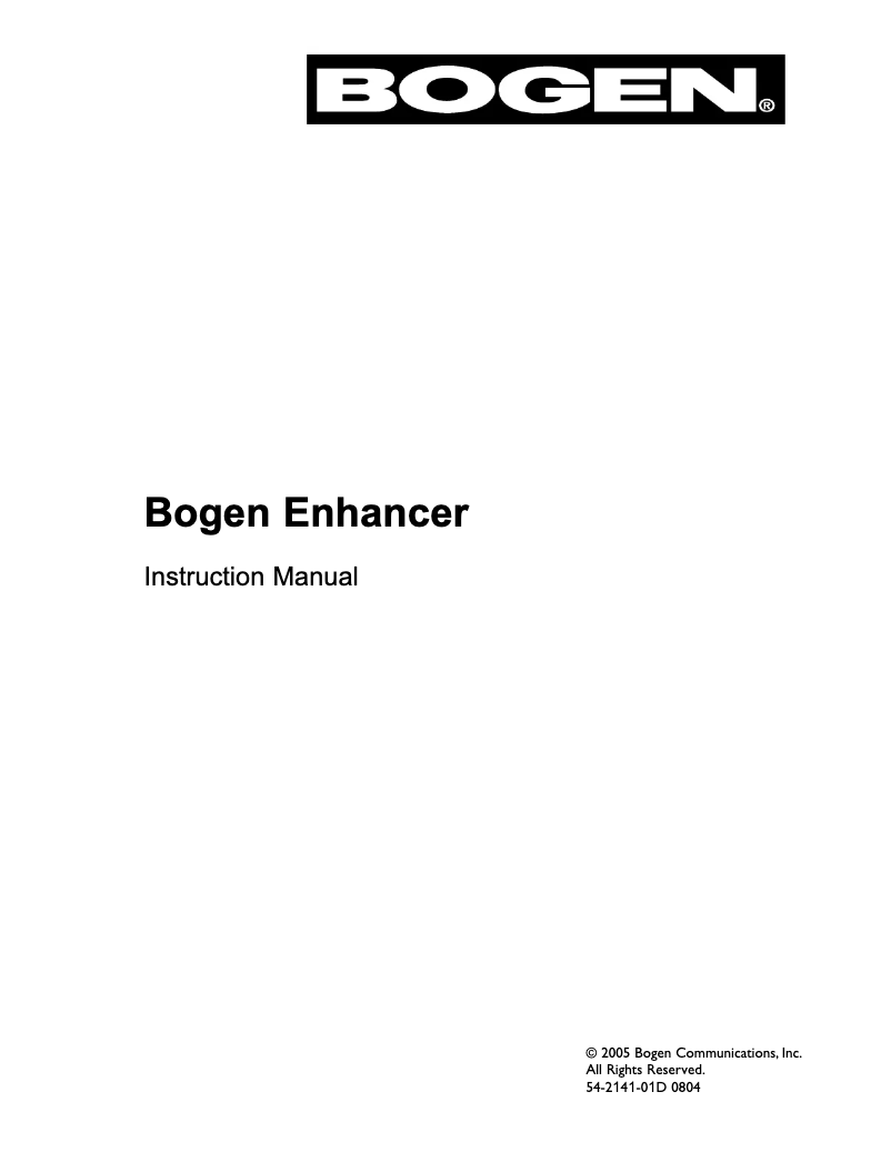 Page n°1 - Manuel utilisateur Bogen Enhancer