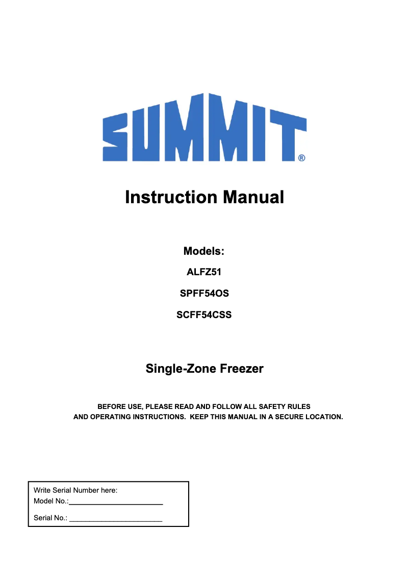 Page n°1 - Manuel utilisateur Summit ALFZ51