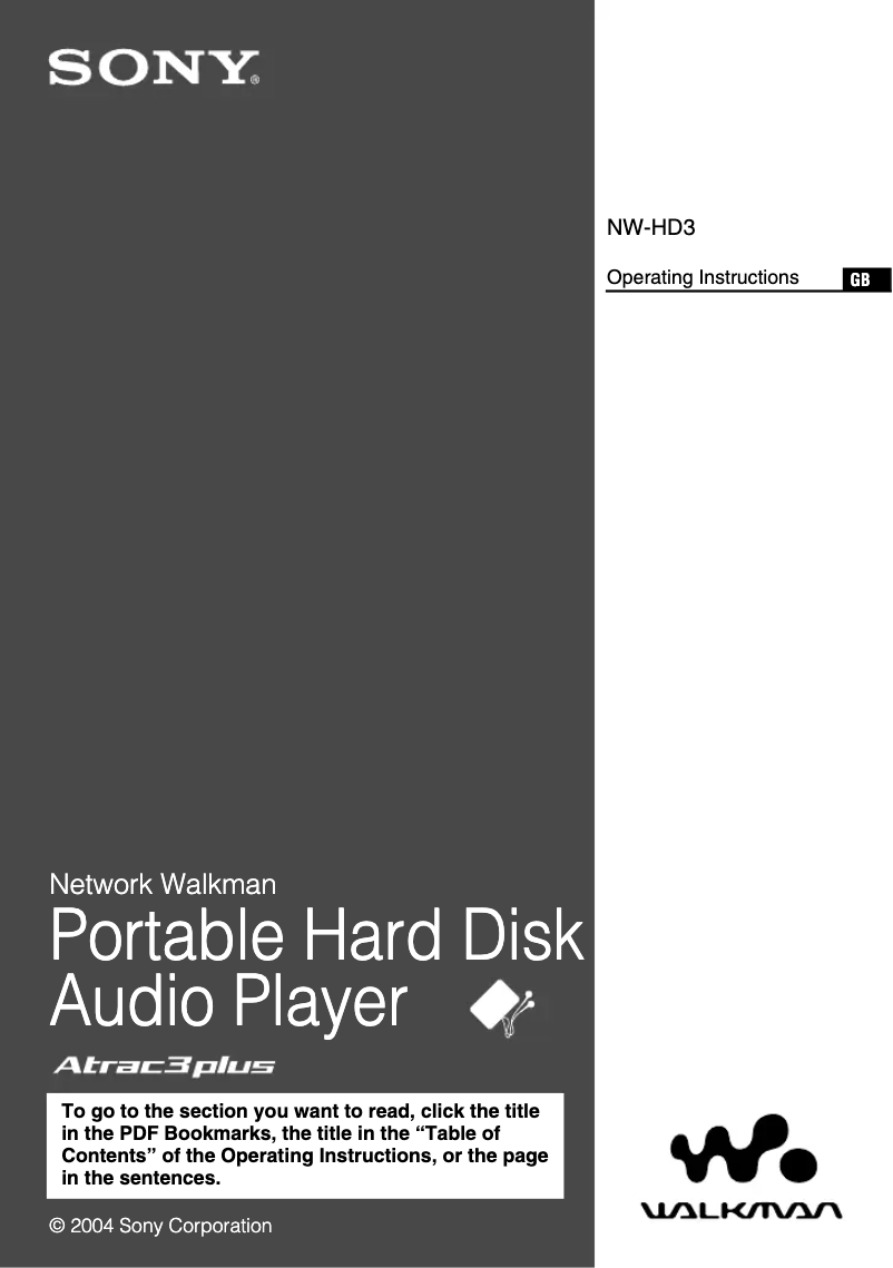 Page n°1 - Manuel utilisateur Sony Walkman NW-HD3