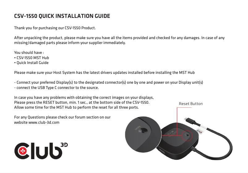Image de la première page du manuel de l'appareil CSV-1550