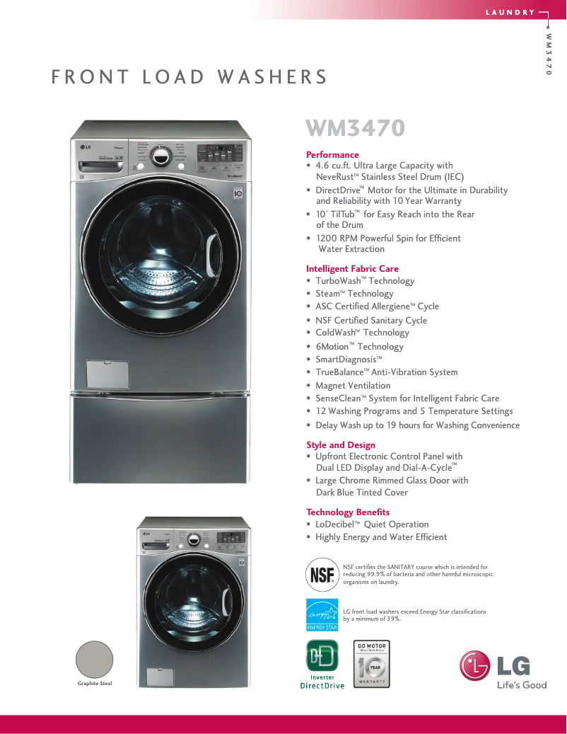 Page n°1 - Fiche technique LG WM3470HVA