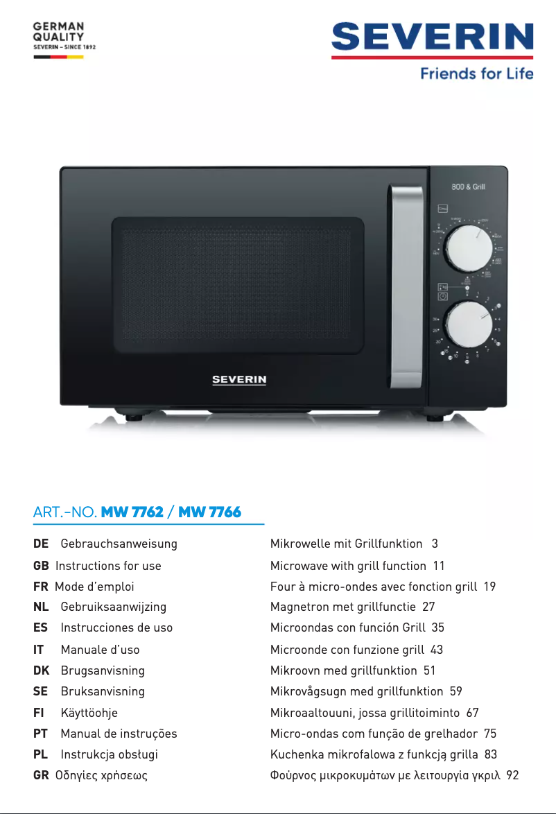 Page 1 de la notice Manuel utilisateur Severin MW 7762