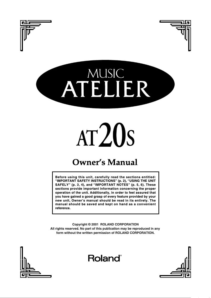 Page 1 de la notice Manuel utilisateur Roland AT-20S