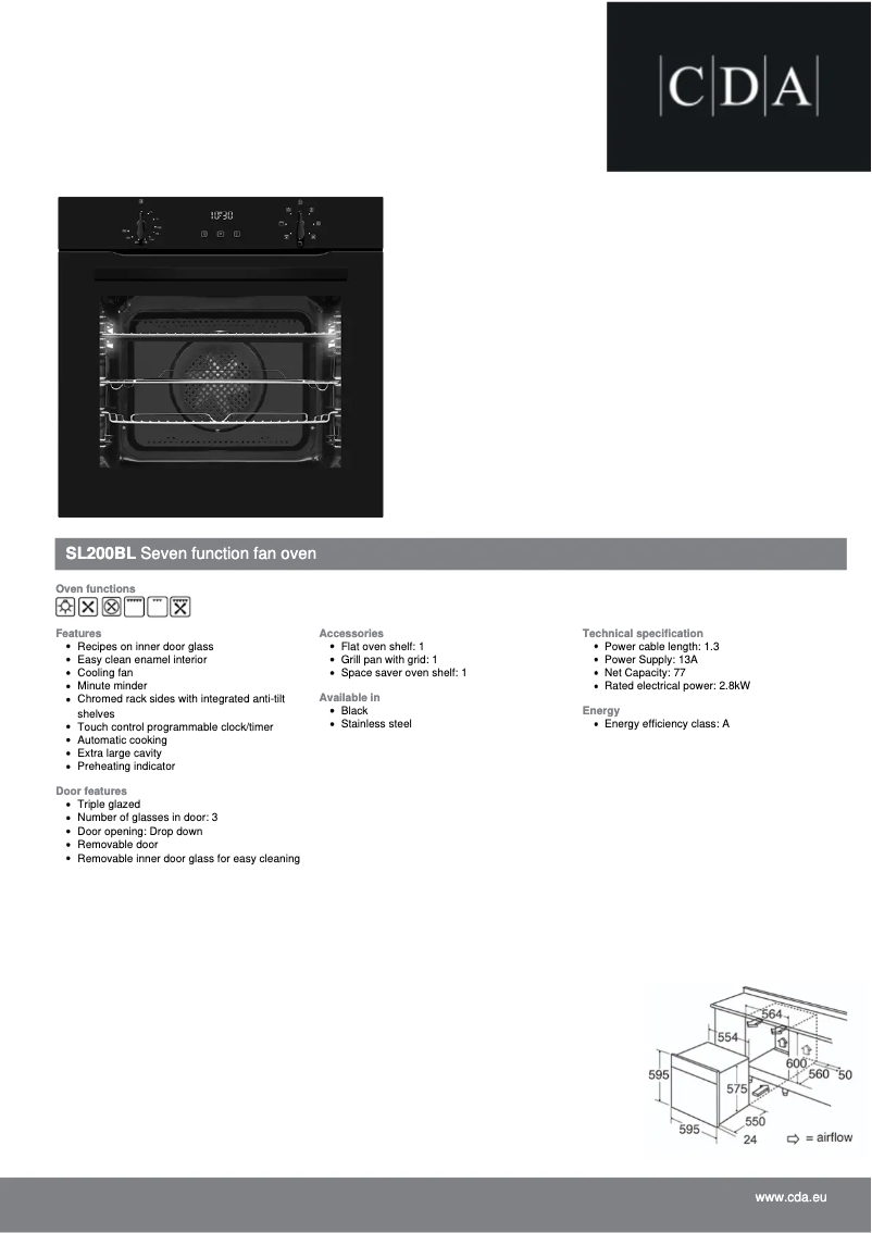 Page n°1 - Fiche technique CDA SL200BL