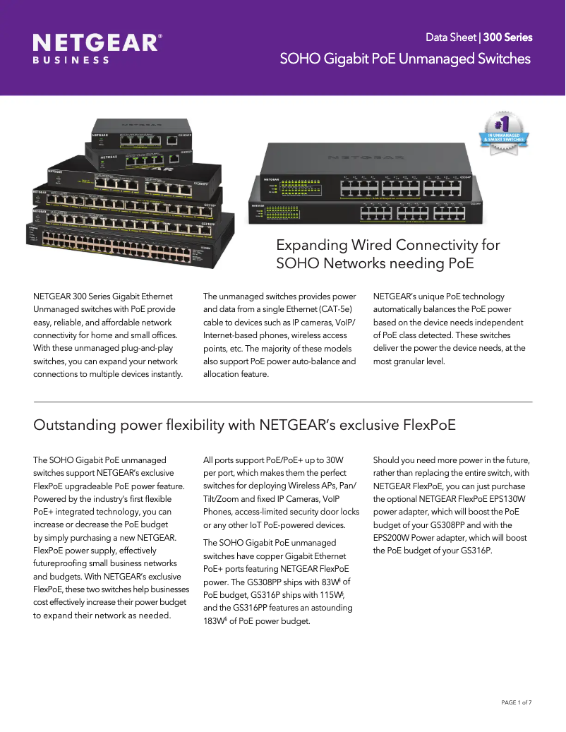 Page n°1 - Fiche technique Netgear GS308PP