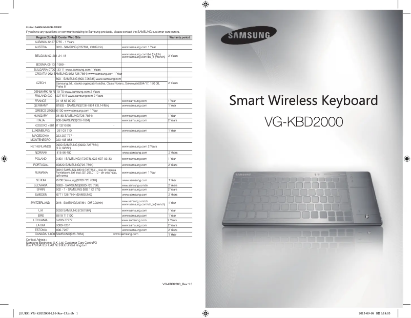 Page n°1 - Manuel utilisateur Samsung VG-KBD2000
