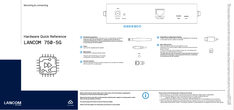 Page 1 de la notice Manuel utilisateur Lancom 750-5G