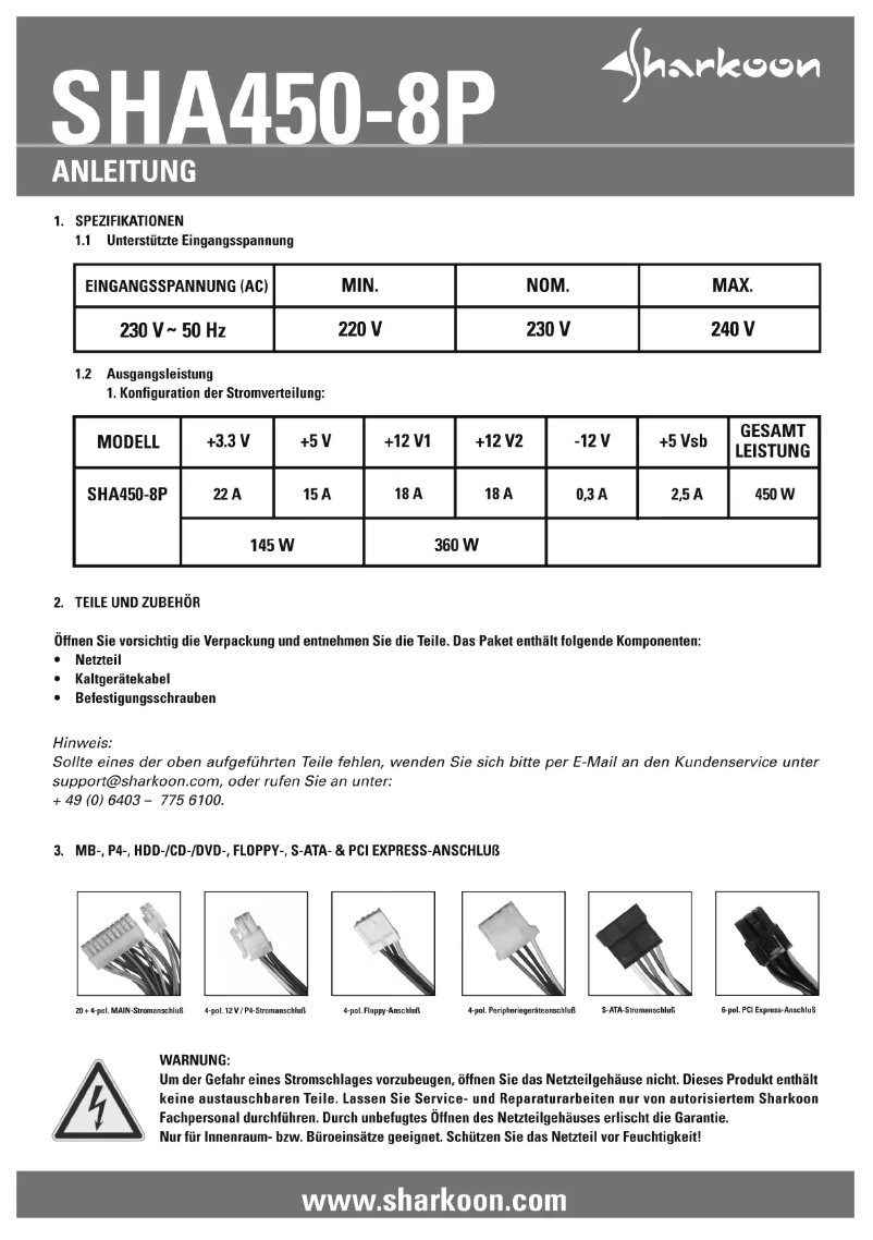 Page n°1 - Manuel utilisateur Sharkoon SHA450-8P