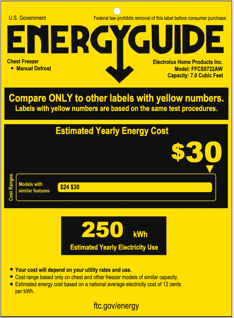 Page n°1 - Label énergétique Frigidaire FFCS0722AW