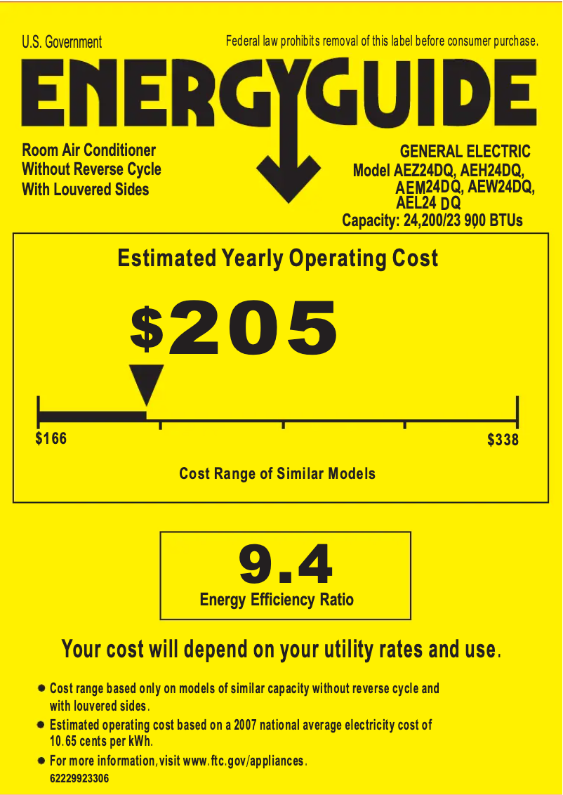 Page n°1 - Label énergétique GE AEW24DQ