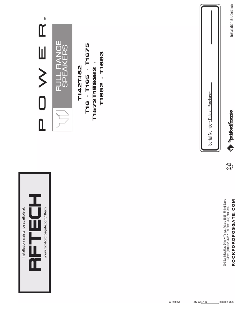 Page n°1 - Manuel d'utilisation et d'entretien Rockford Fosgate Power T1572