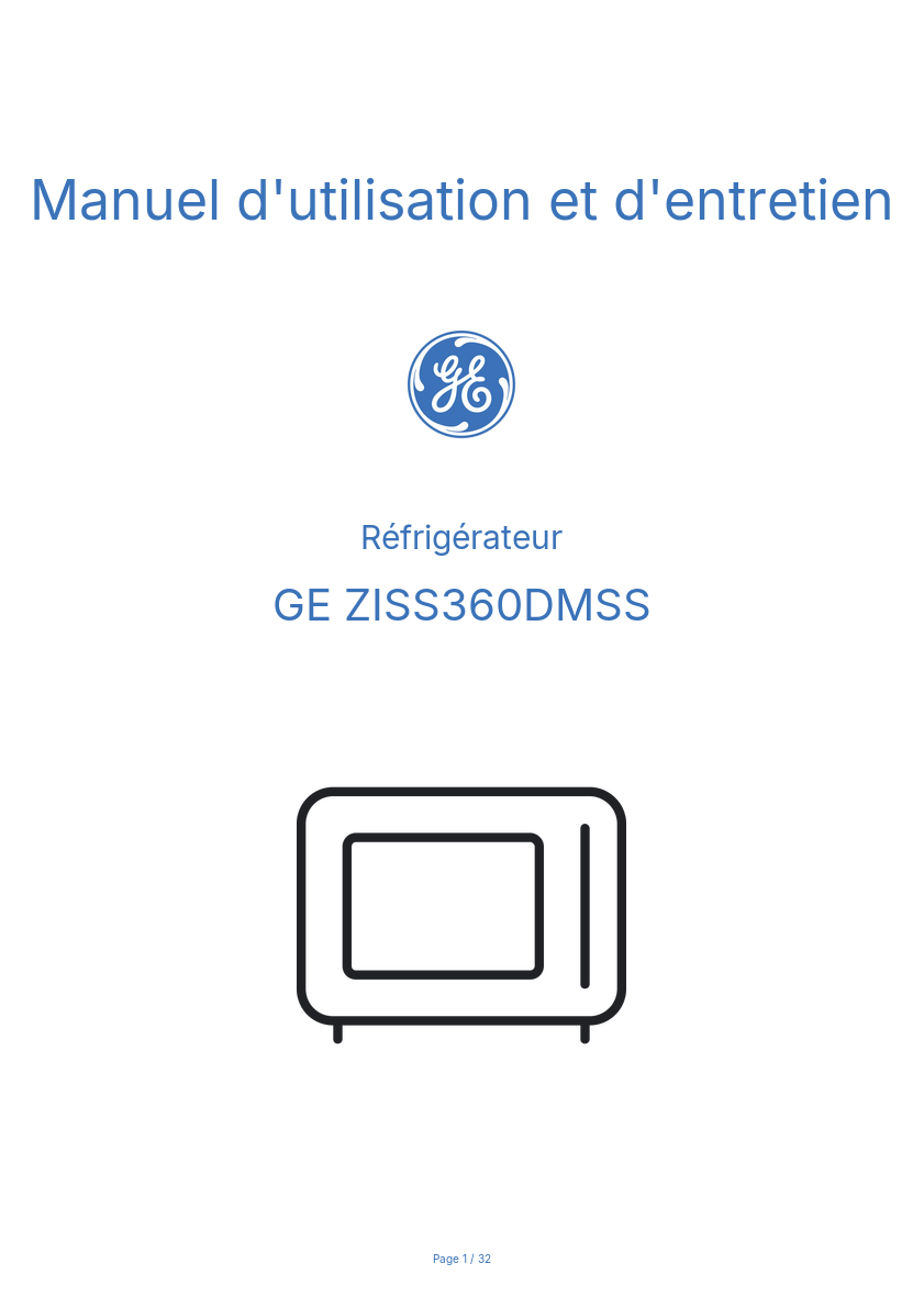 Page n°1 - Manuel d'utilisation et d'entretien GE ZISS360DMSS